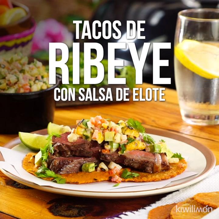 Tacos de Ribeye con Salsa de Elote
