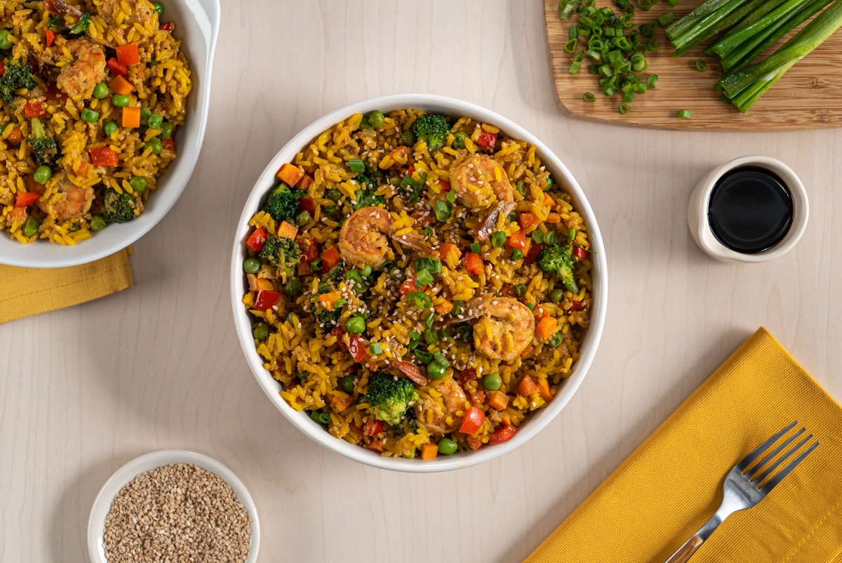 Arroz Frito con Camarones y Verduras