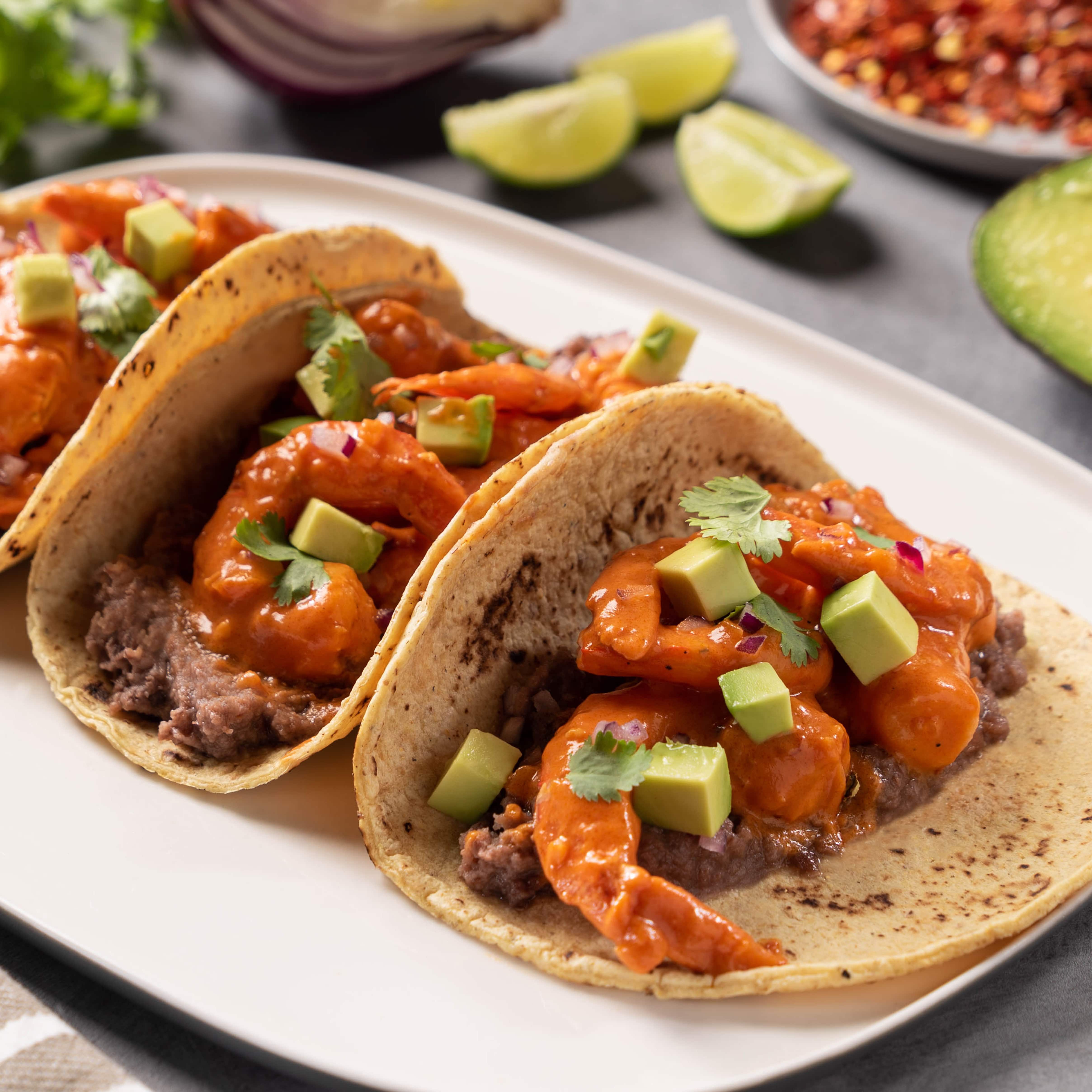 Tacos de Camarón Picantes y Cremosos